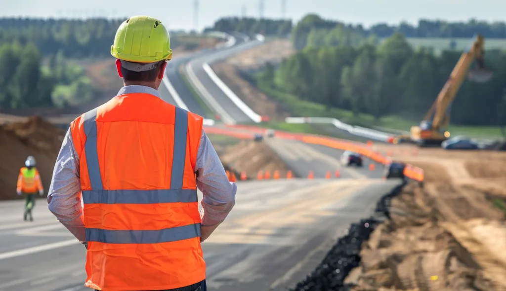 Civil engineer supervising road construction